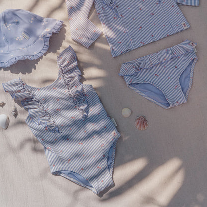 Lilac Stripe Ruffle One-Piece