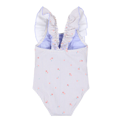 Lilac Stripe Ruffle One-Piece