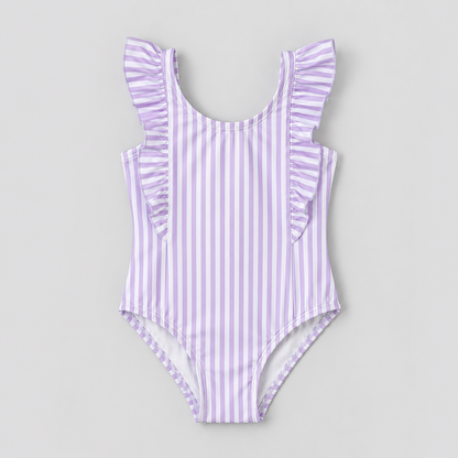 Lilac Stripe Ruffle One-Piece