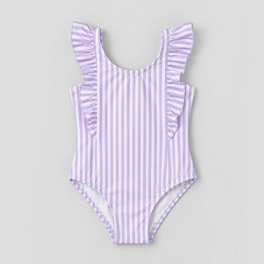 Lilac Stripe Ruffle One-Piece