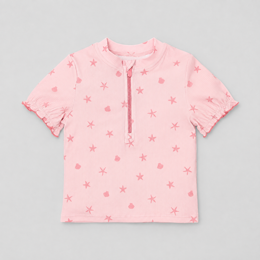 Shell Pink Zip Swim Top